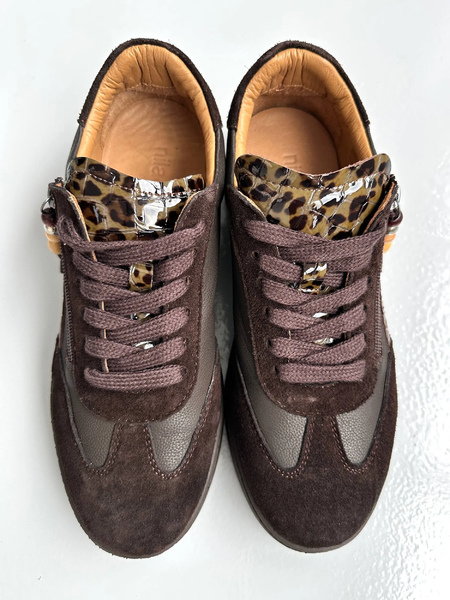 Кроссовки кожаные NilaNila D26KA-365 BROWN/LEOPARD